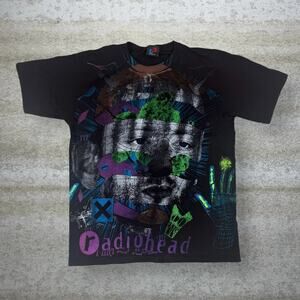 Radiohead Shirt All Over Print Jet Black Cotton Short Sleeve Backstock Co